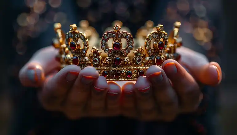 Hands holding a crown, symbolizing being chosen and loved by God.