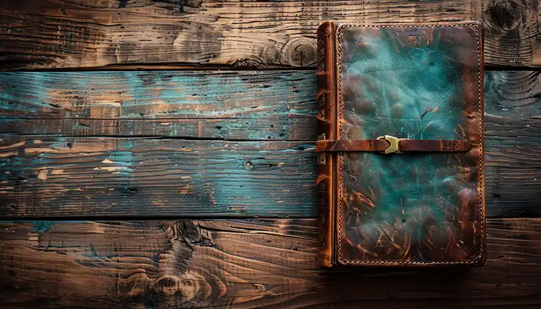 Prayer journal and Bible on a wooden table