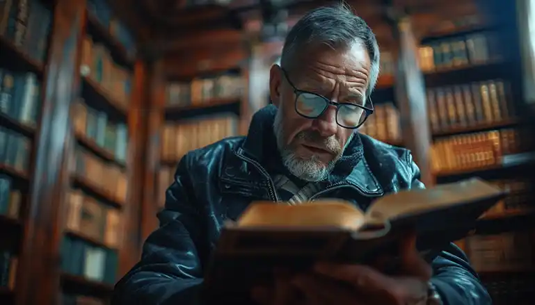 Christian man reading the Bible during morning prayer