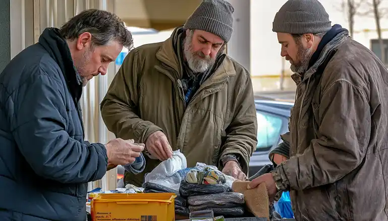 Christian men engaging in community service, demonstrating their worth in God
