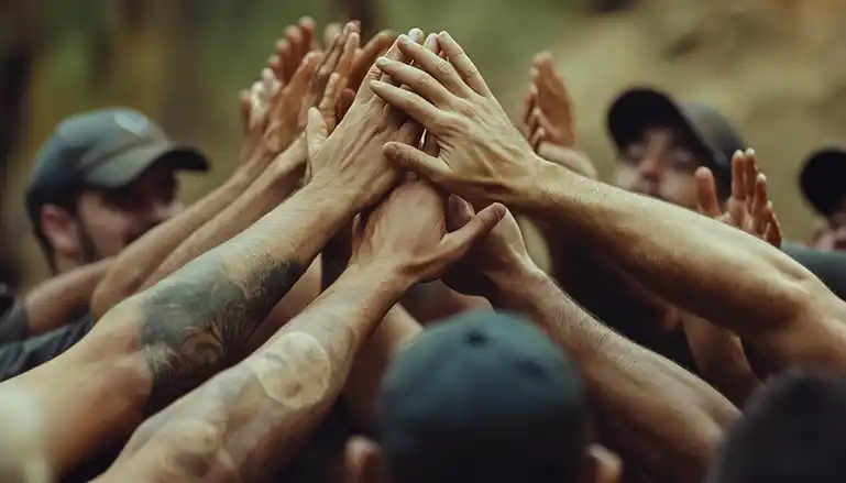 Men's fellowship group supporting each other's worth in God