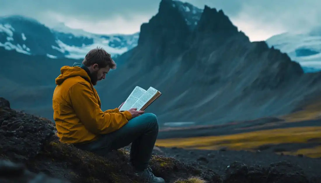 A Christian man reading his Bible, reflecting on his God-given identity.