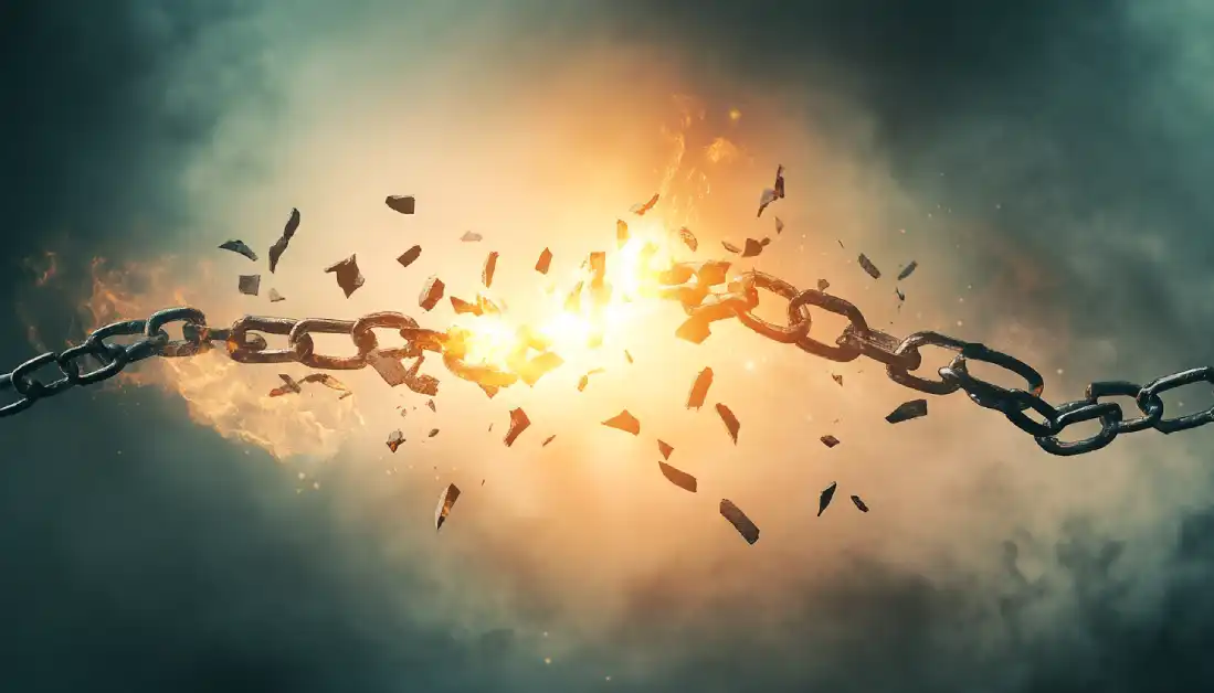  A visual of chains breaking, representing freedom from lies and false beliefs in Christ