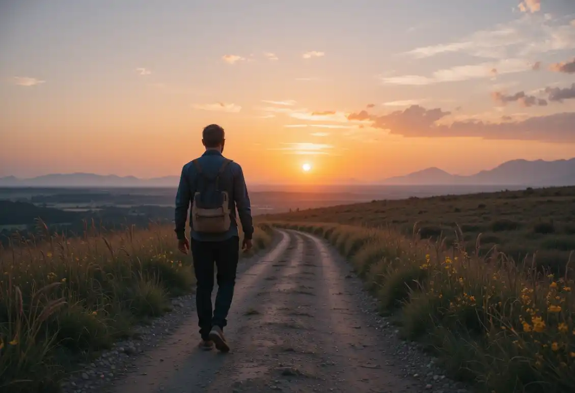  man walking forward in faith, leaving past mistakes behind and embracing his calling in Christ.