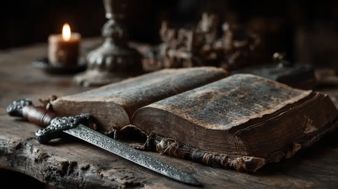 Bible and sword symbolizing God’s Word as a weapon in spiritual battle