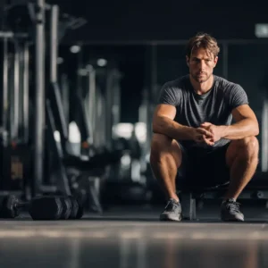 Christian man strength training alone in a quiet gym with discipline and focus
