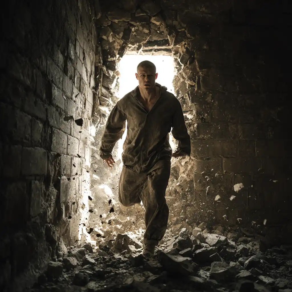 Man breaking free from a prison wall symbolizing freedom found through identity in Christ