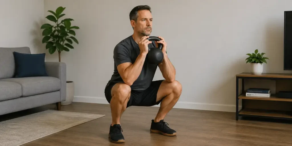 best home workouts for men over 40 goblet squat kettlebell