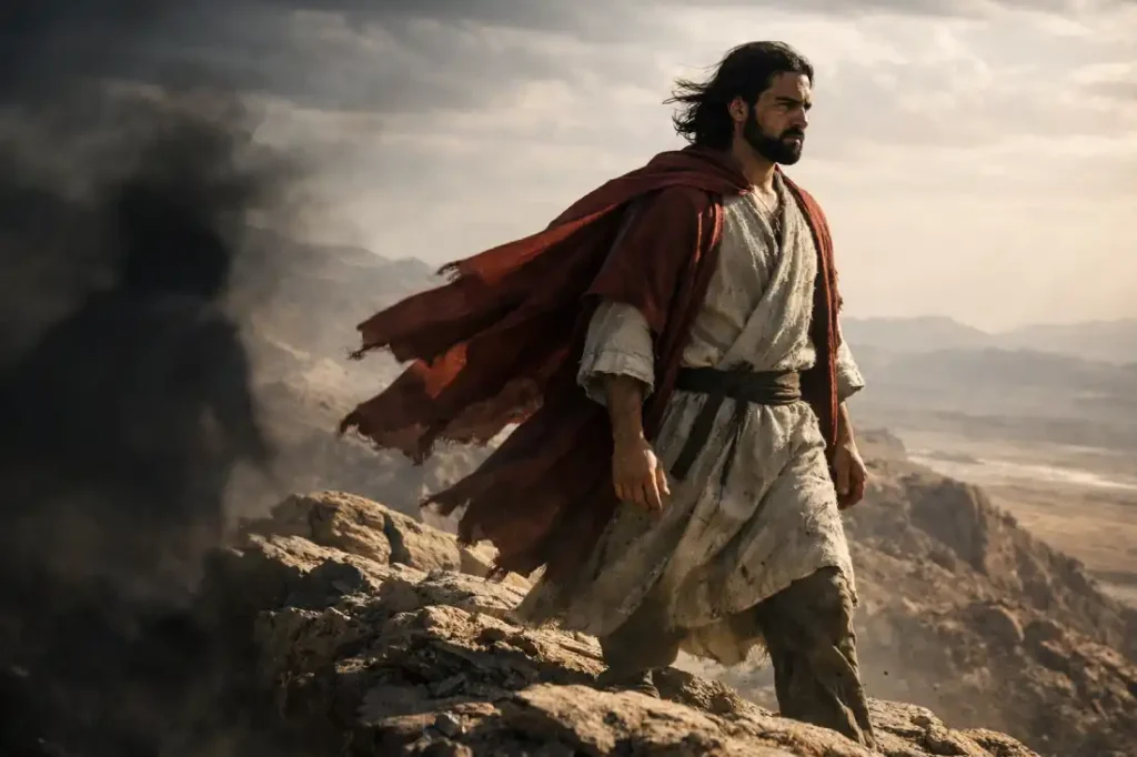 Jesus resisting temptation in the wilderness using the Word of God